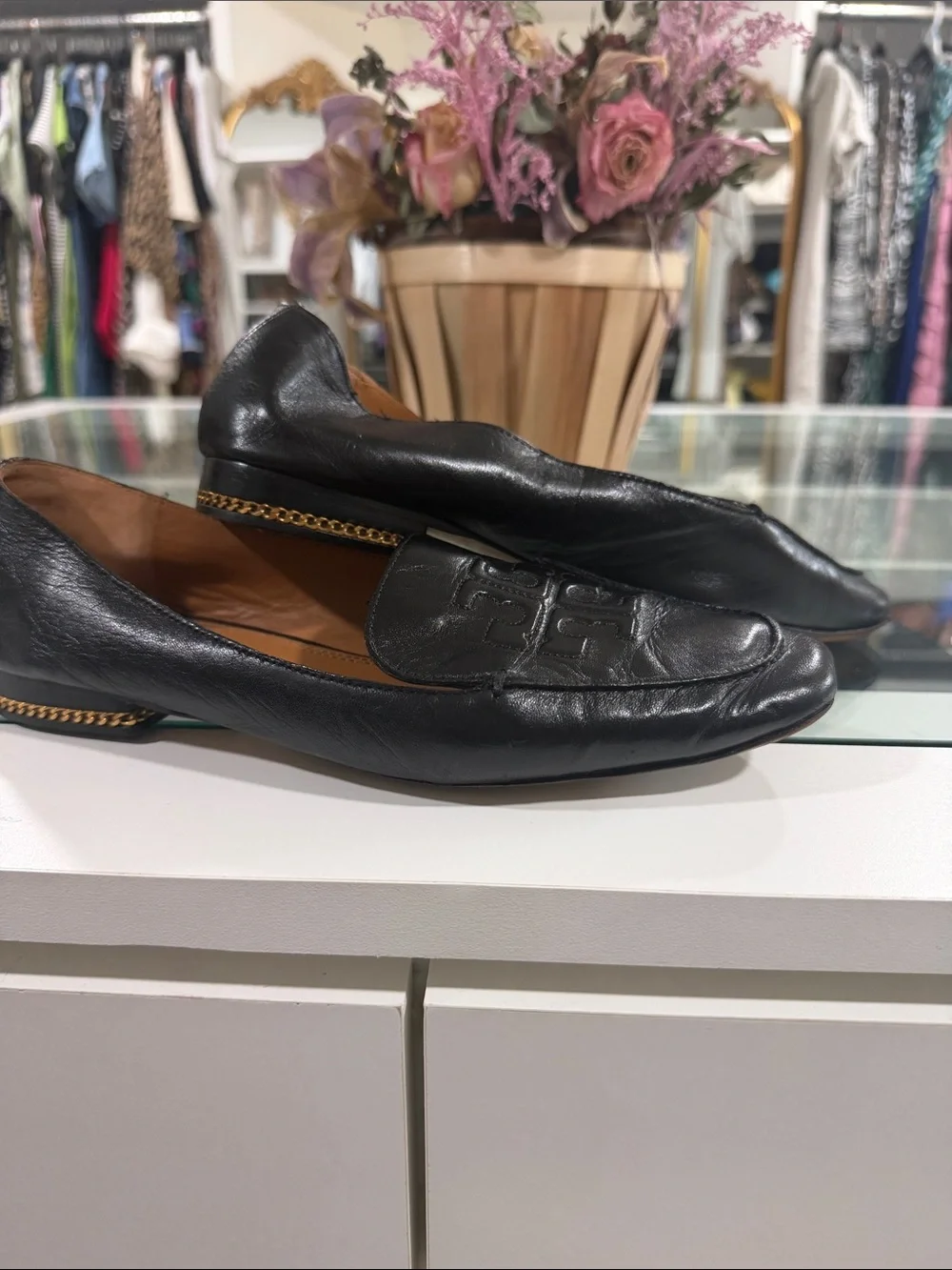 Tory Burch Black Leather Logo Loafers